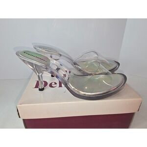 Delicious Glam Iridescent Holographic Kitten Heel Slide Sandals Womens 7
363
